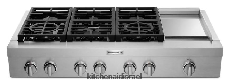 פלדת אל - חלד KitchenAid משטח גז 48 אינץ 6 מבערים בסגנון מסחרי עם פסים מכשירים 4PF80N163